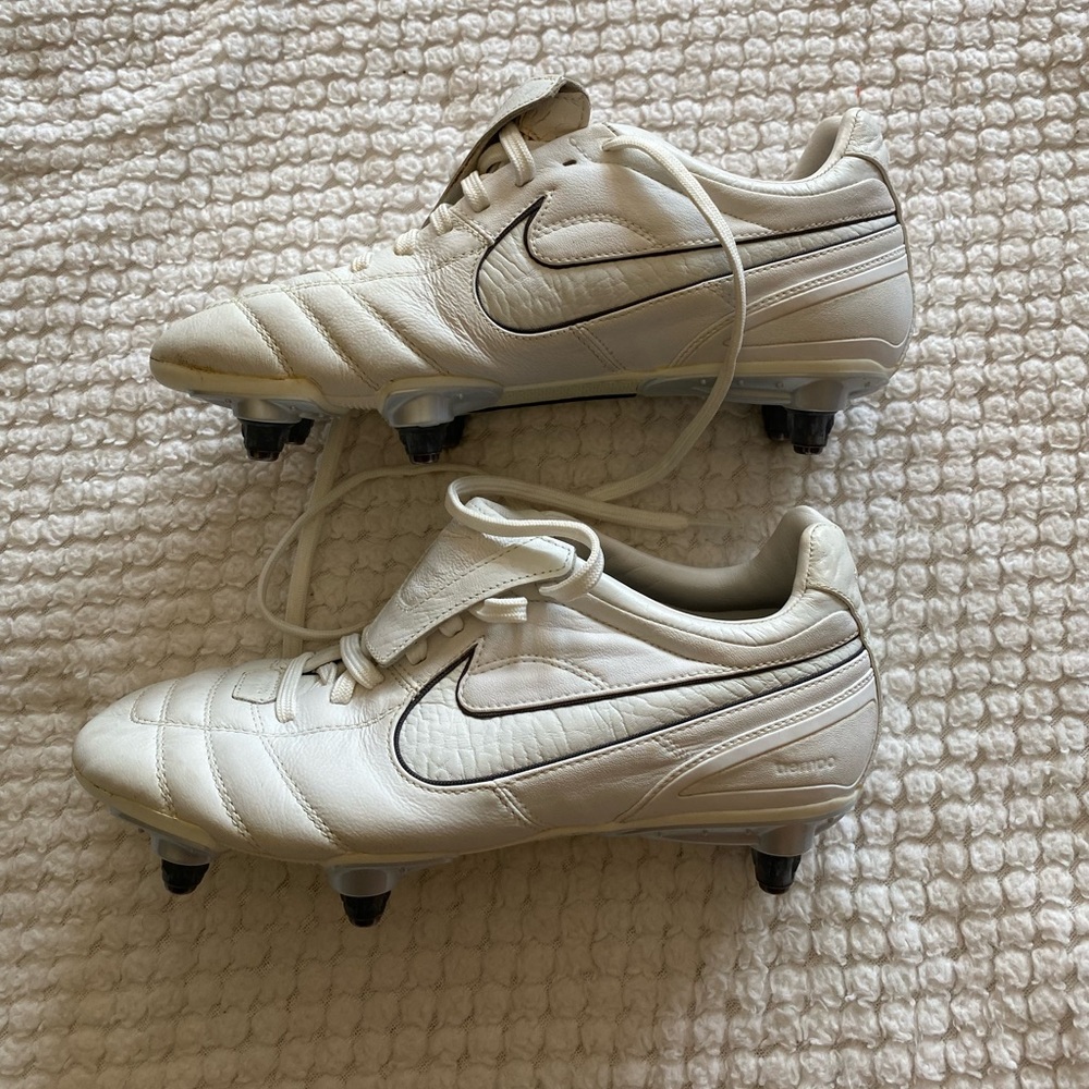 White Nike Tiempo Metal Studded Cleats